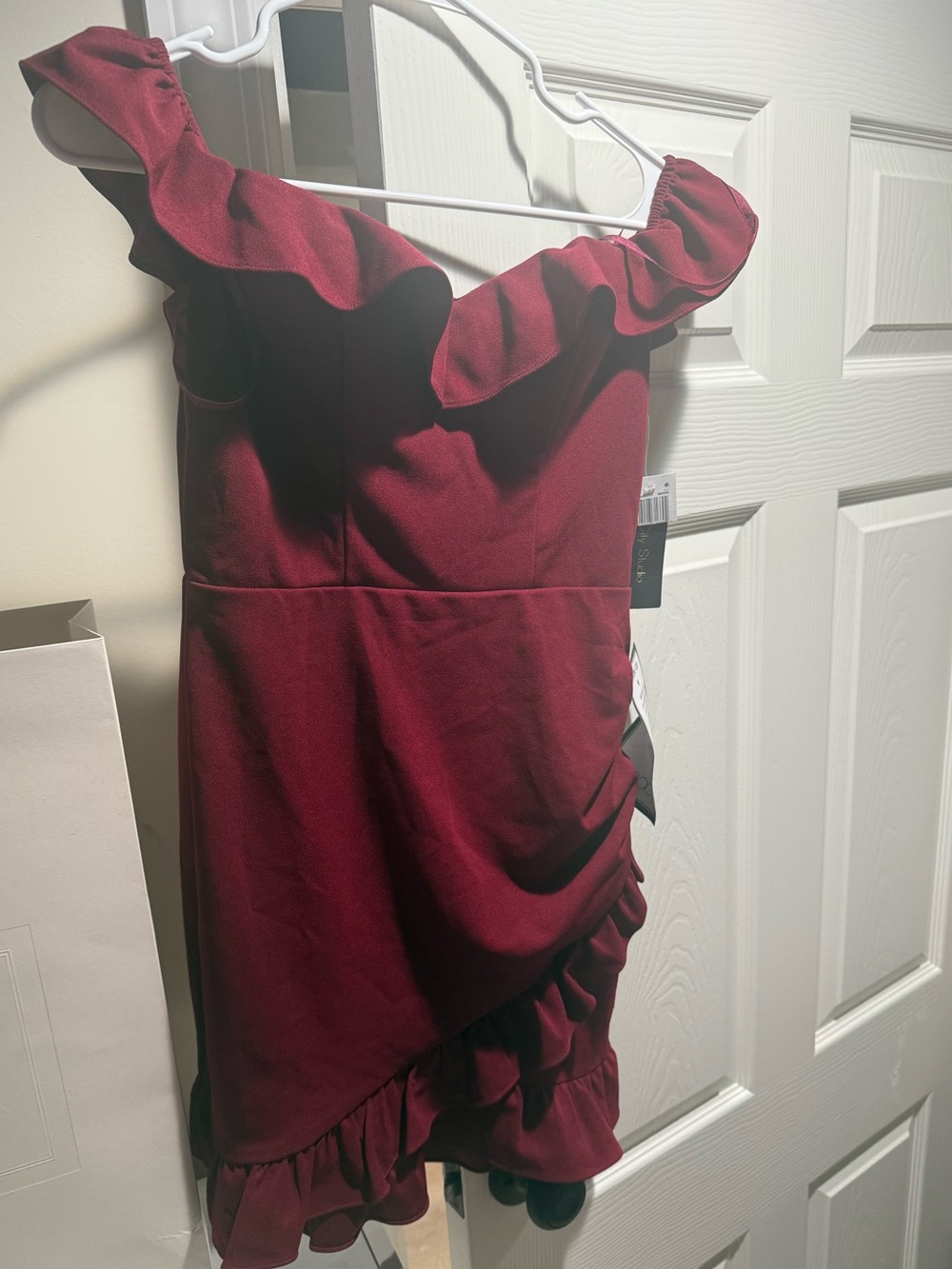 City Studio Wine Red Off-Shoulder Mini Dress